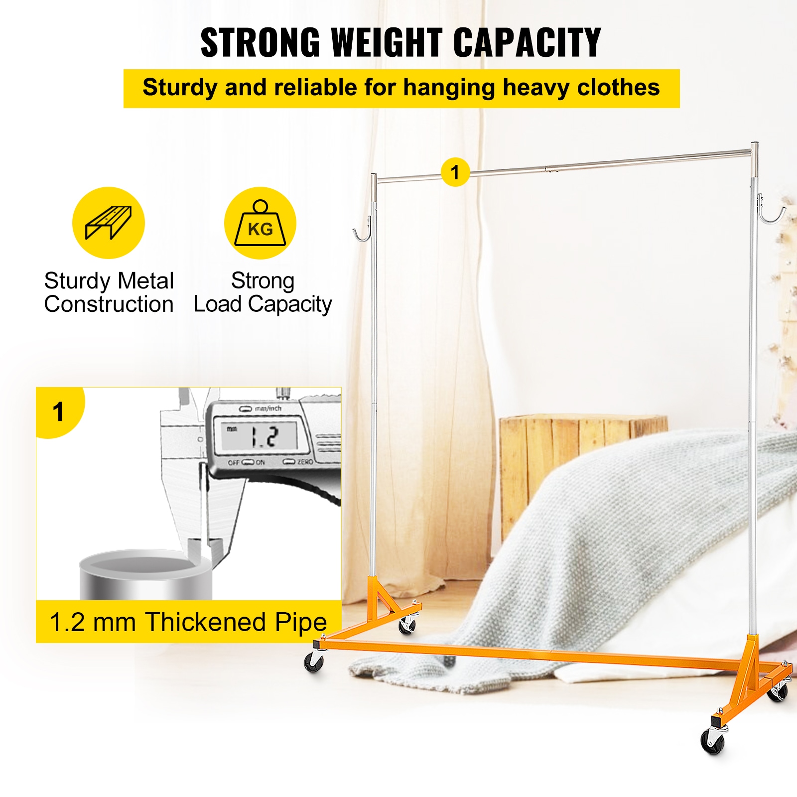 Z-base Clothing Rack With Lockable Casters, Industrial Steel Z Rack_voghion.com